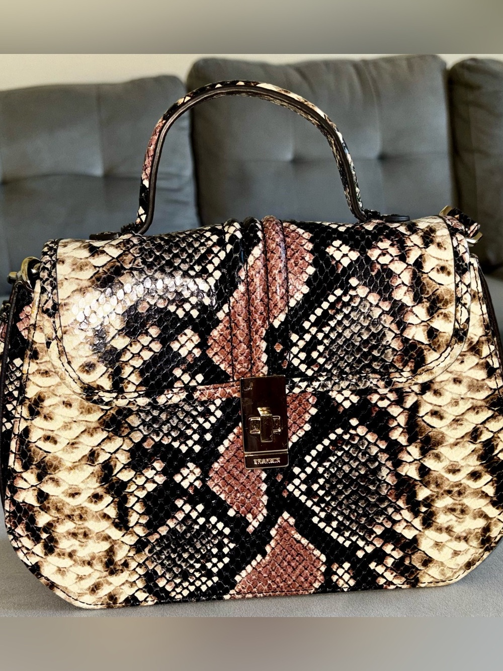 Brahmin Top-Handle Python Satchel in Multi-Tone Brown and Pink